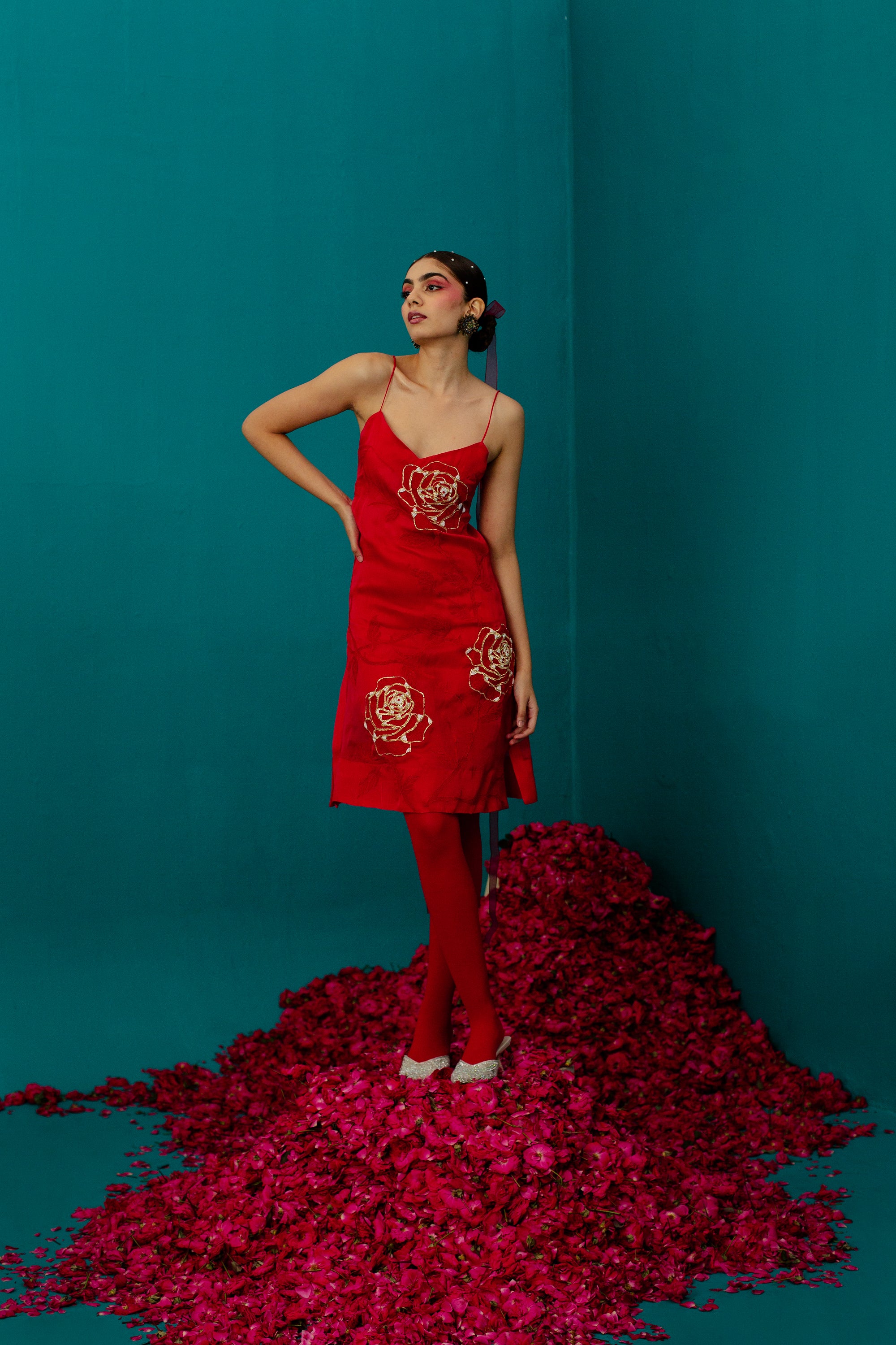 organza slip dress Red Roses Organza Slip Dress – Latha Puttanna Online Store