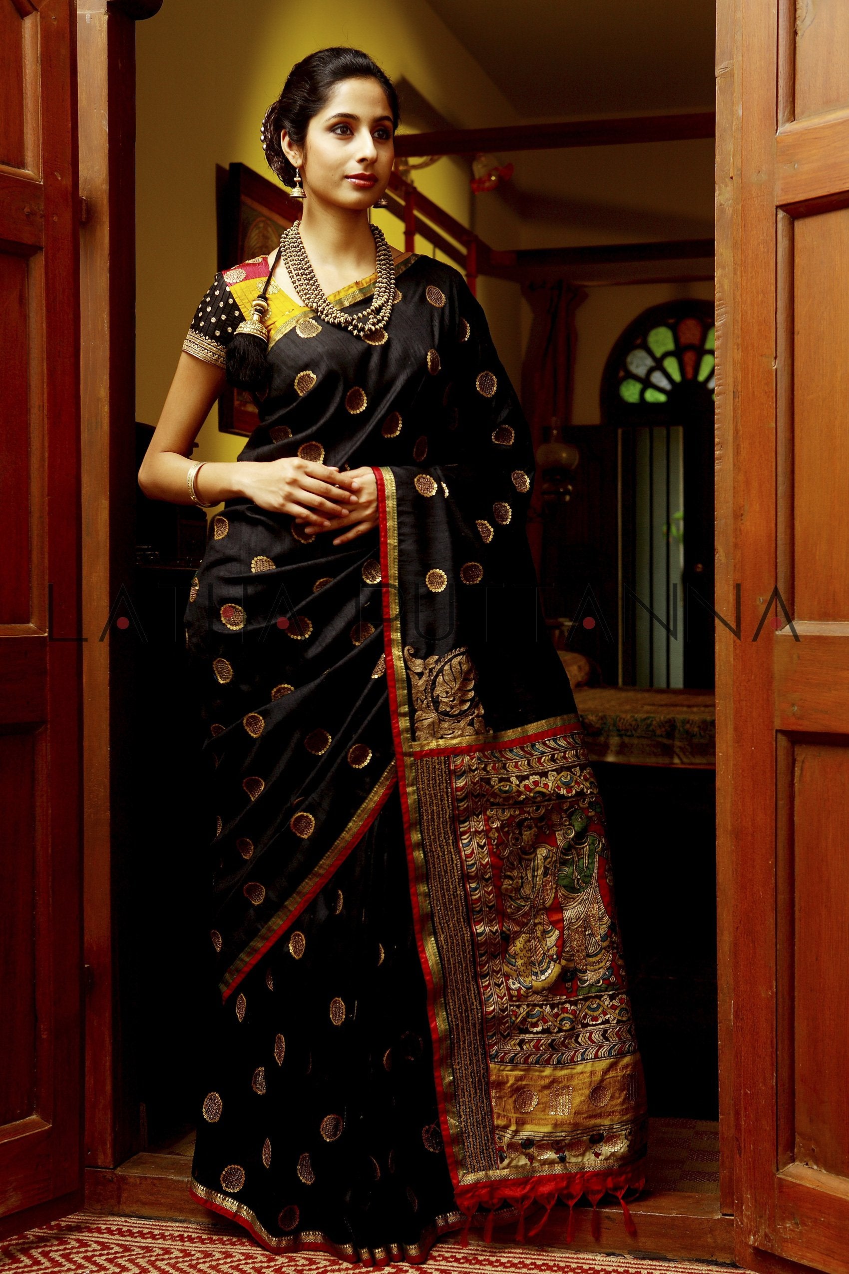 Chola – Heritage Black Raw Silk Saree